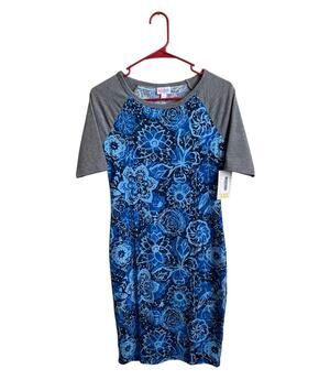 Lularoe Blue Floral With Gray Raglan Sleeves Julia Pencil Dress Sz XXS NWT